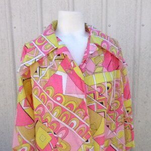 Vintage Funky 70s Pink Yellow White Geometric Model's Coat Dress